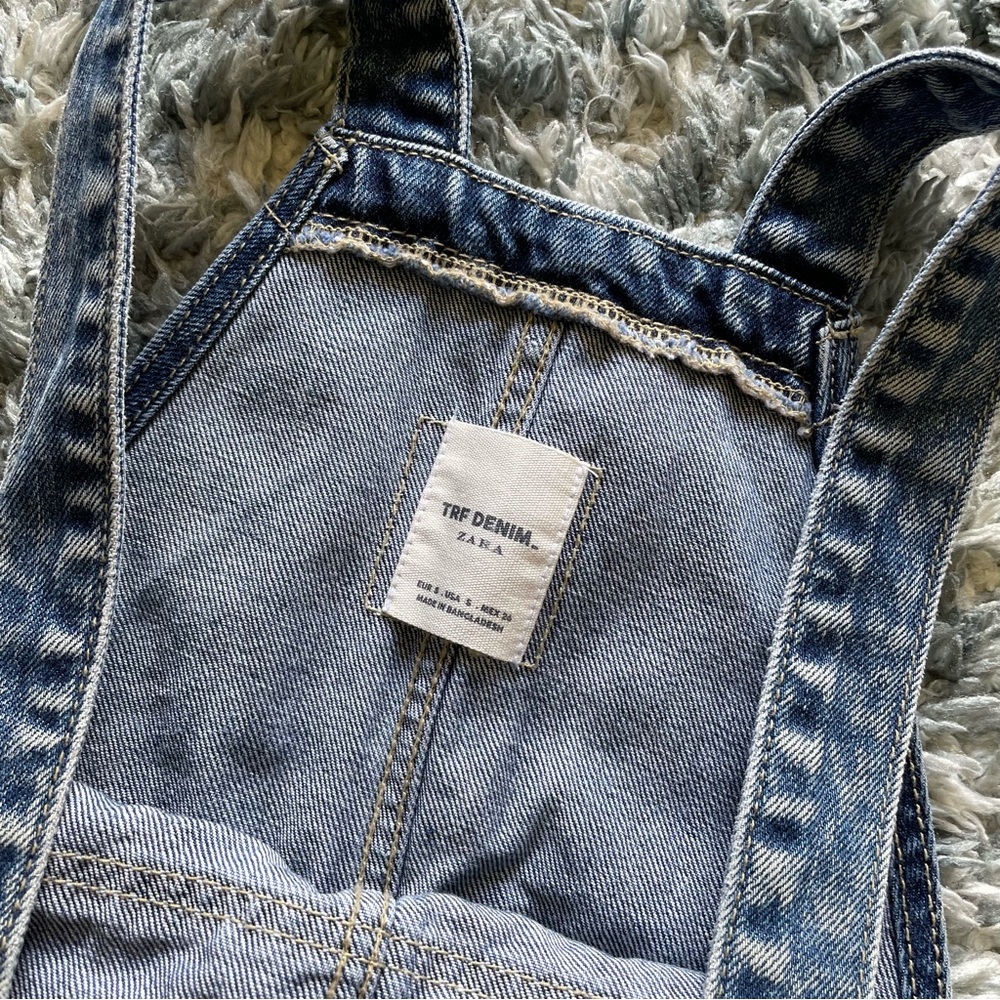 Zara Trafaluc Denim Collection Short Overalls Romper Blue Jean Women's Size S - Picture 11 of 11
